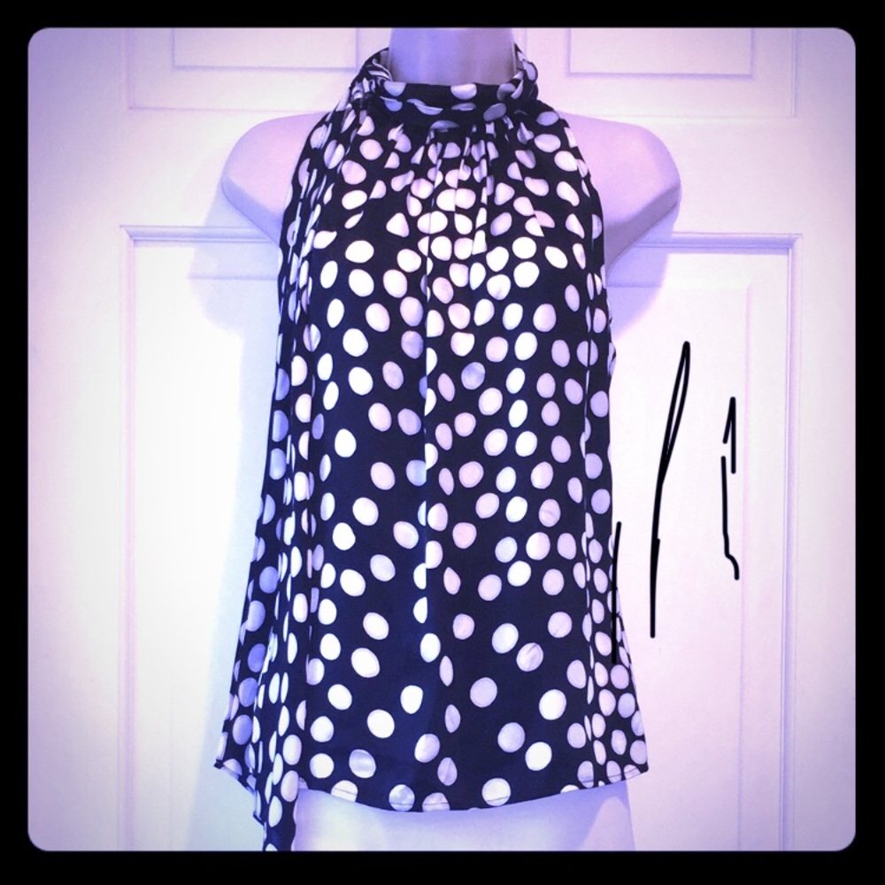 🌟ST. JOHN Pure Silk Polka Dots Halter w Tie Scarf